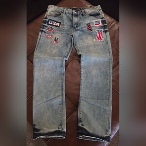 Men's Light Blue Patchwork Jeans 40x34
